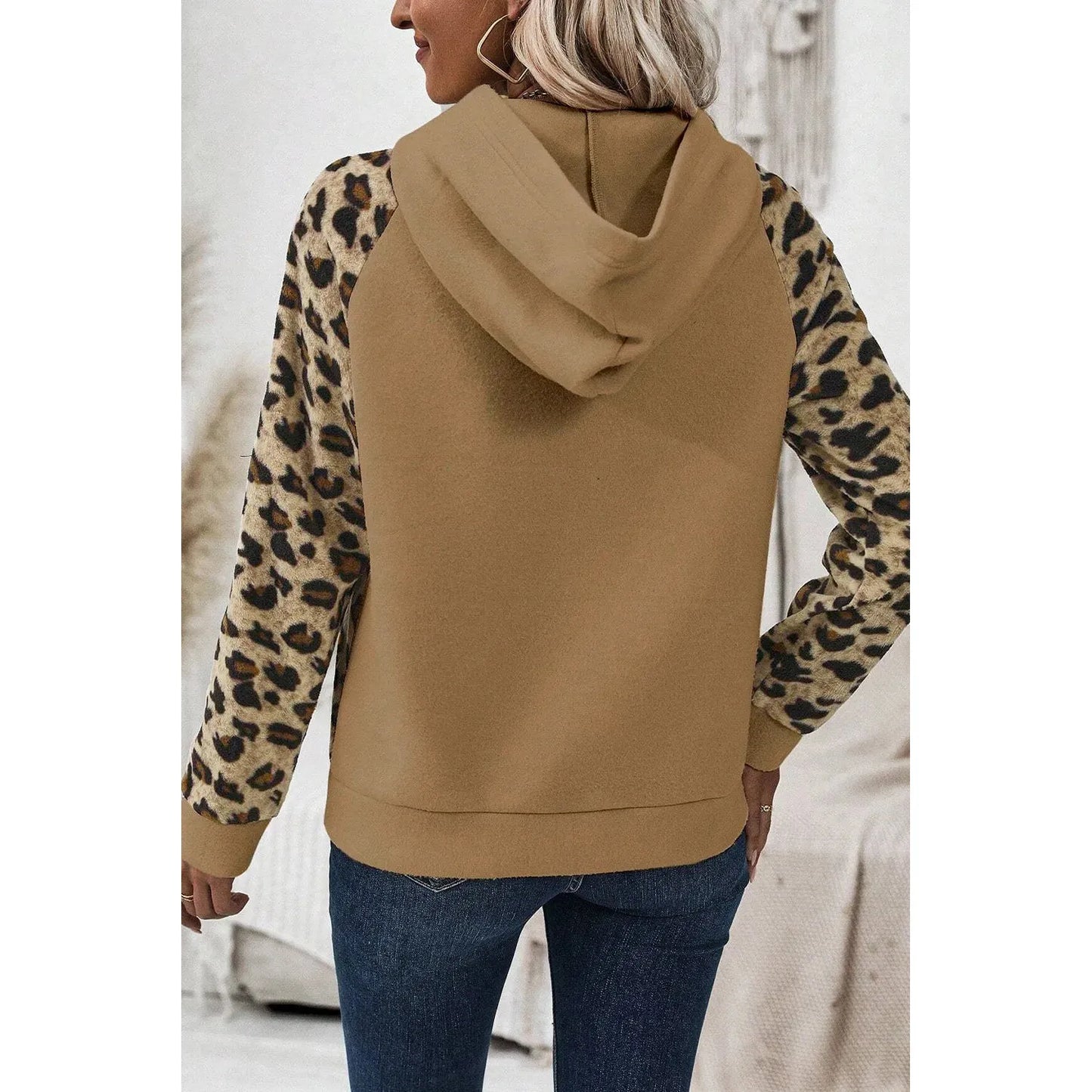 Leopard Half Button Long Sleeve Hoodie