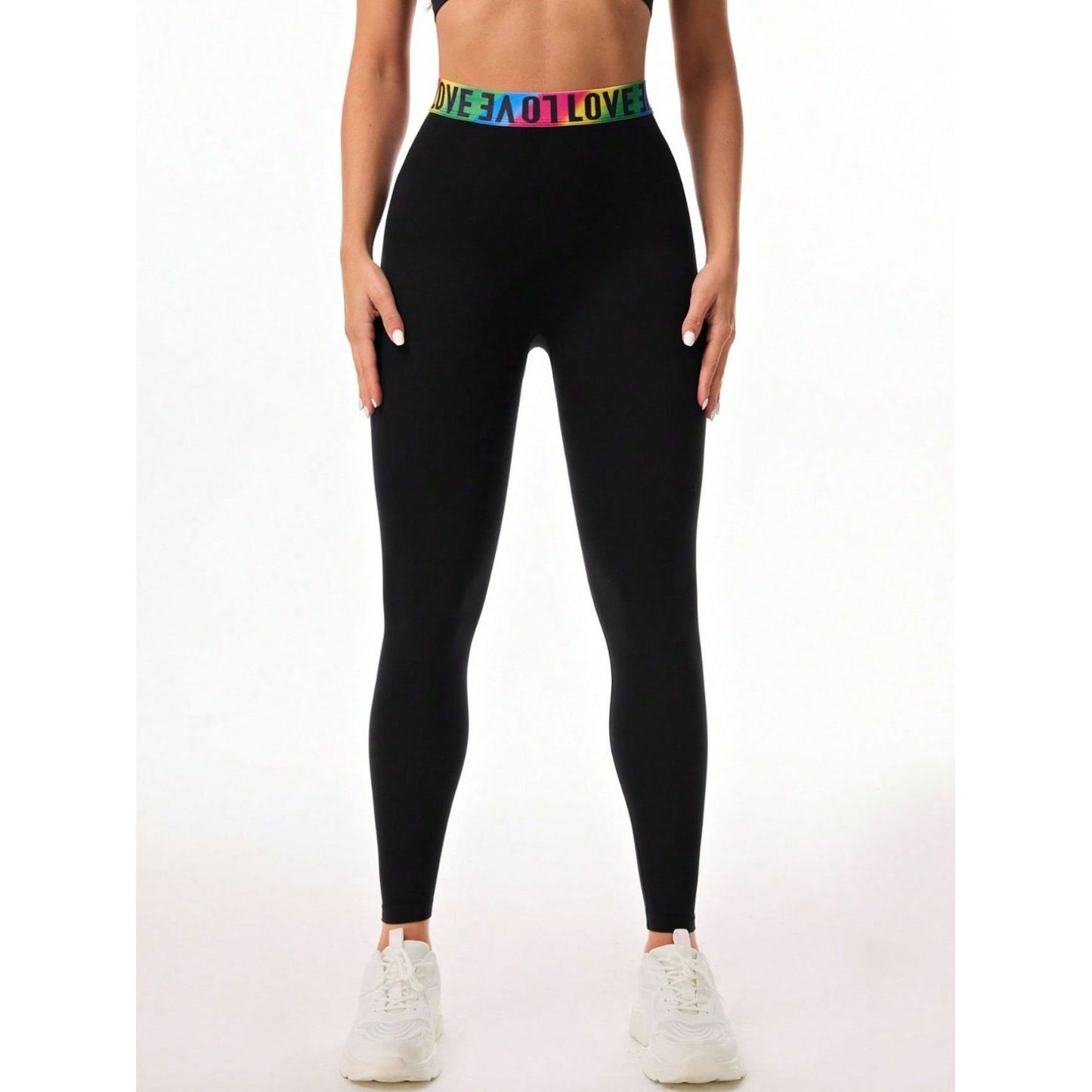 Letter Printed High Waist Active Leggings