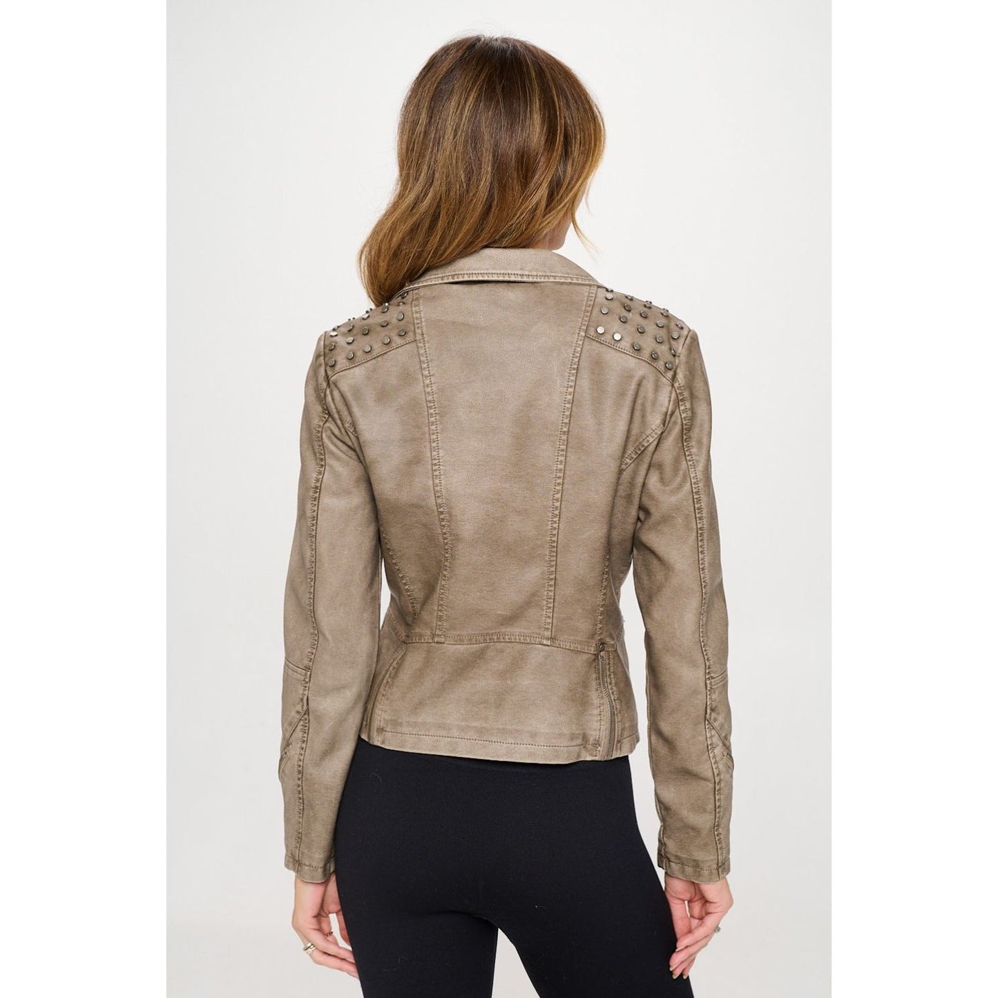 Coalition LA Studded Classic Moto Faux Leather Jacket