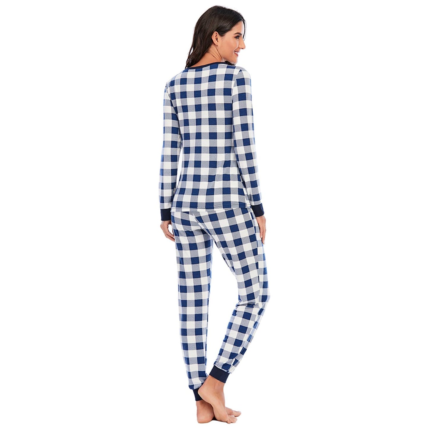 Plaid Round Neck Top and Pants Set