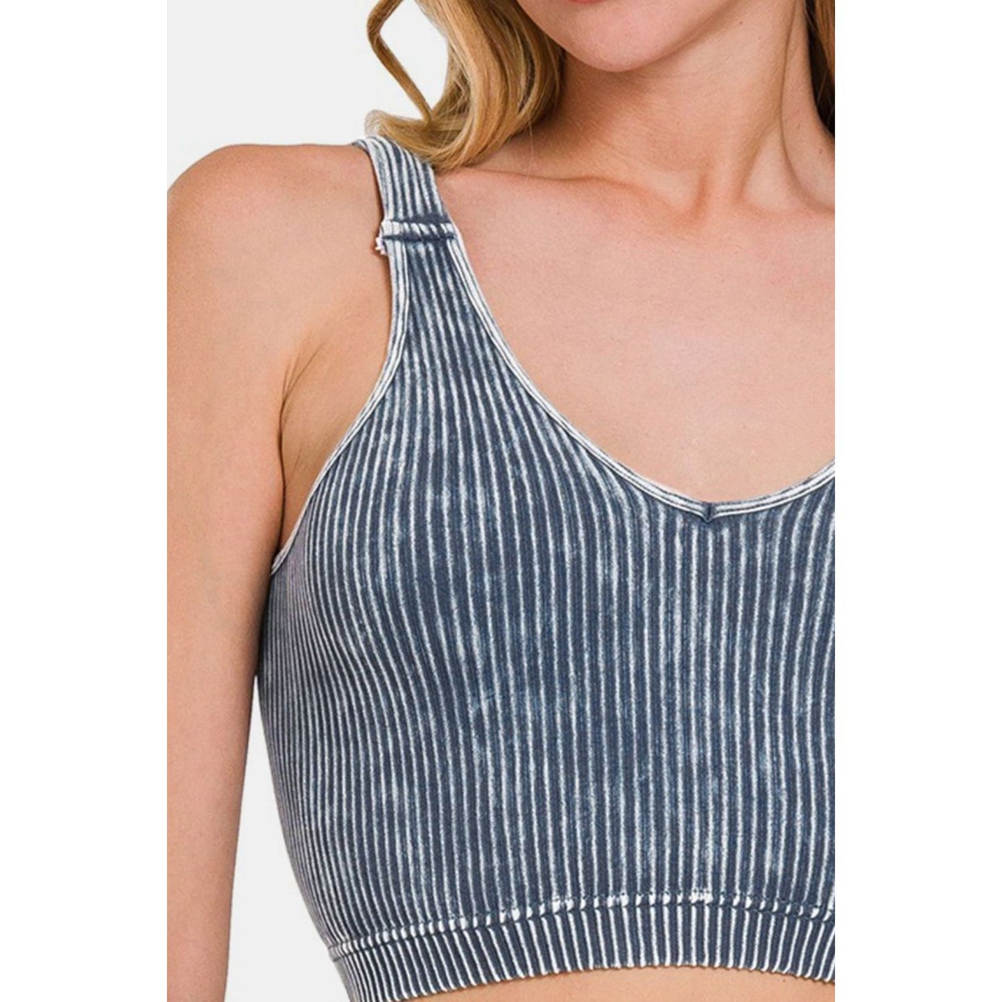 Zenana Washed Ribbed Cropped V-Neck Tank