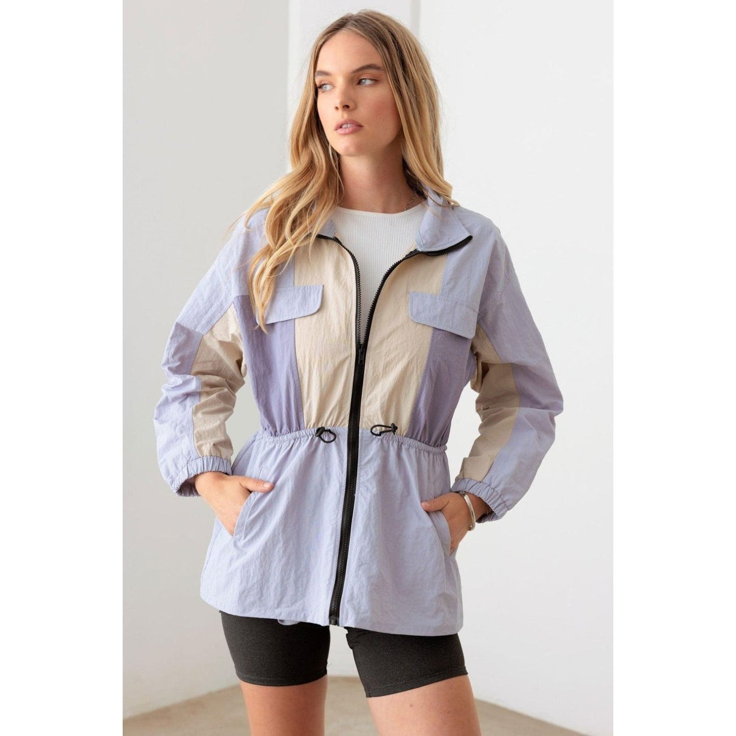 Le Lis Color Block Collared Wind Breaker Jacket