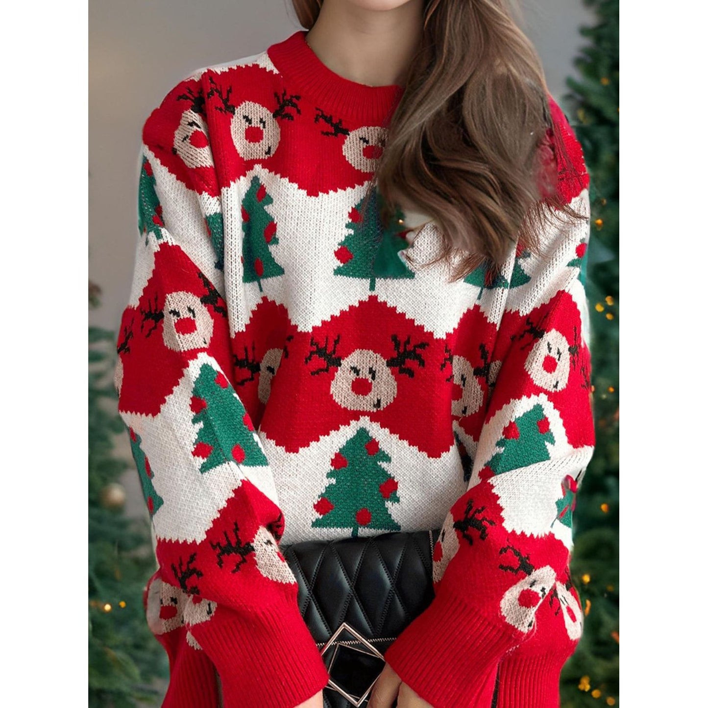 Christmas Element Round Neck Long Sleeve Sweater