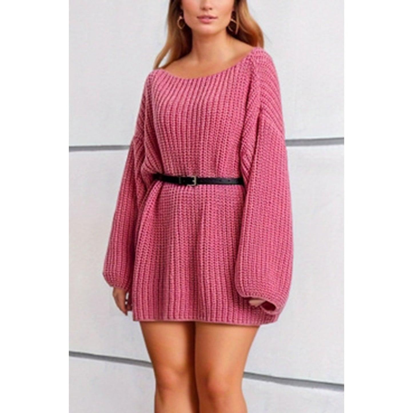 Boat Neck Dropped Shoulder Mini Sweater Dress