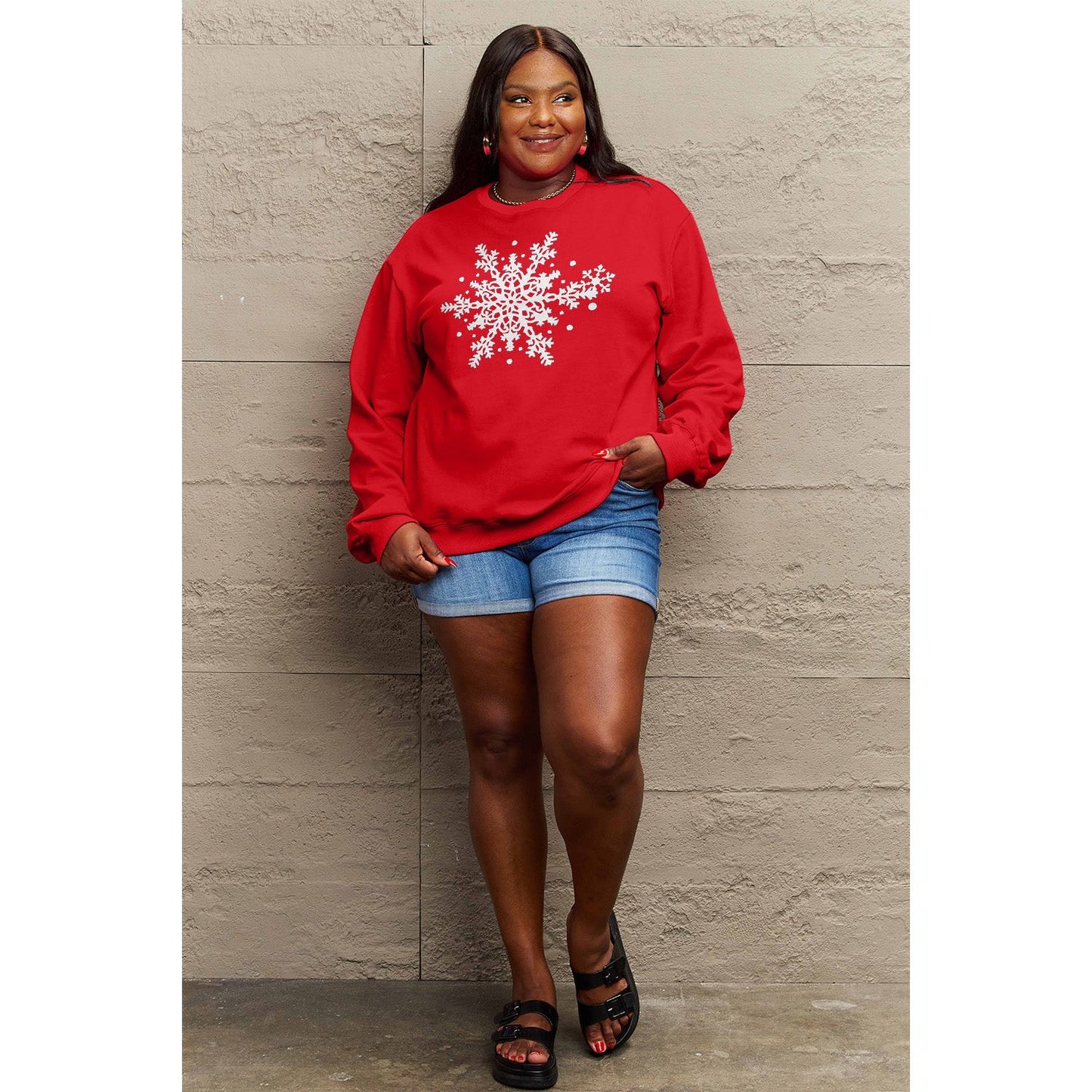 Simply Love Full Size Snowflake Graphic Sweatshirt