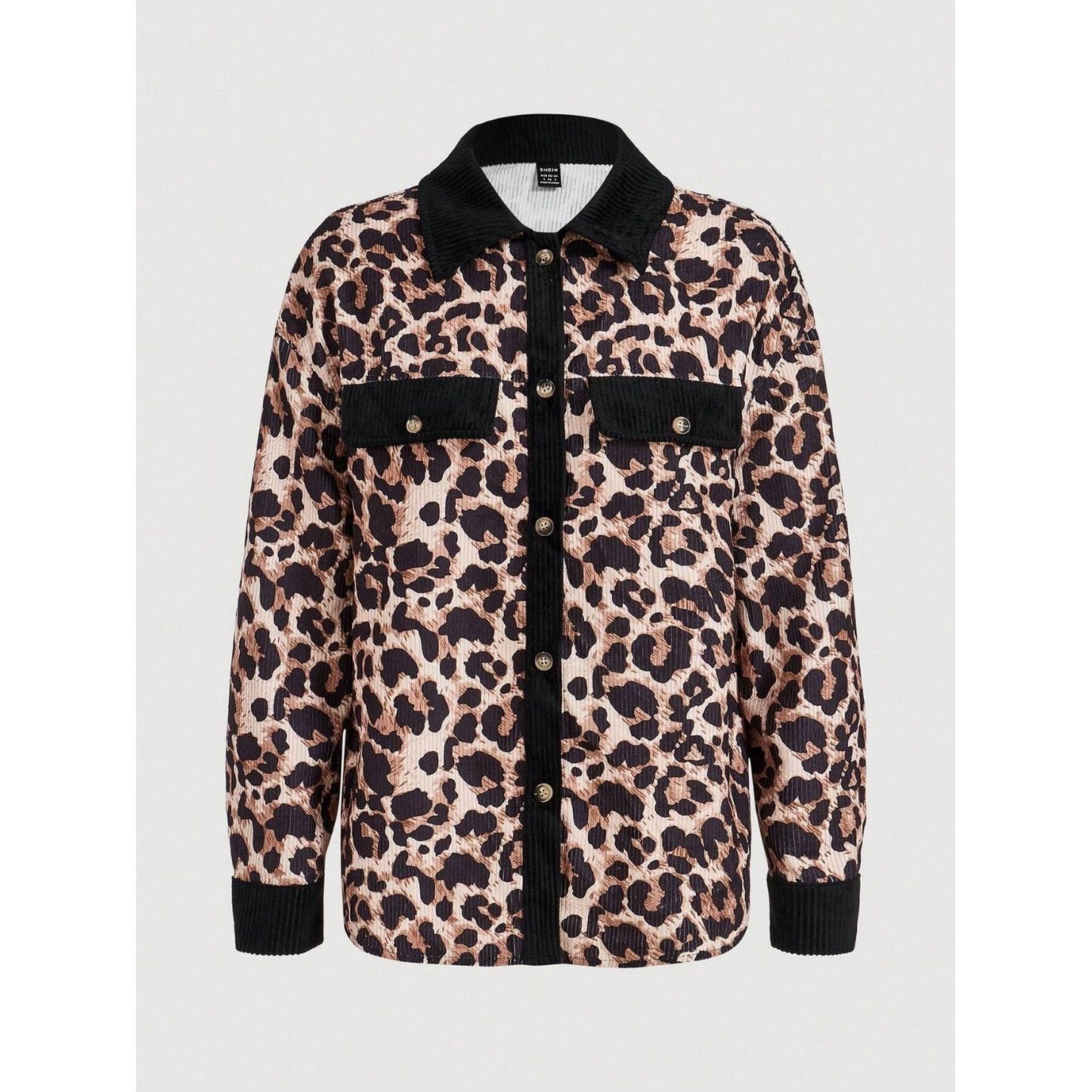 Leopard Collared Neck Button Up Shacket