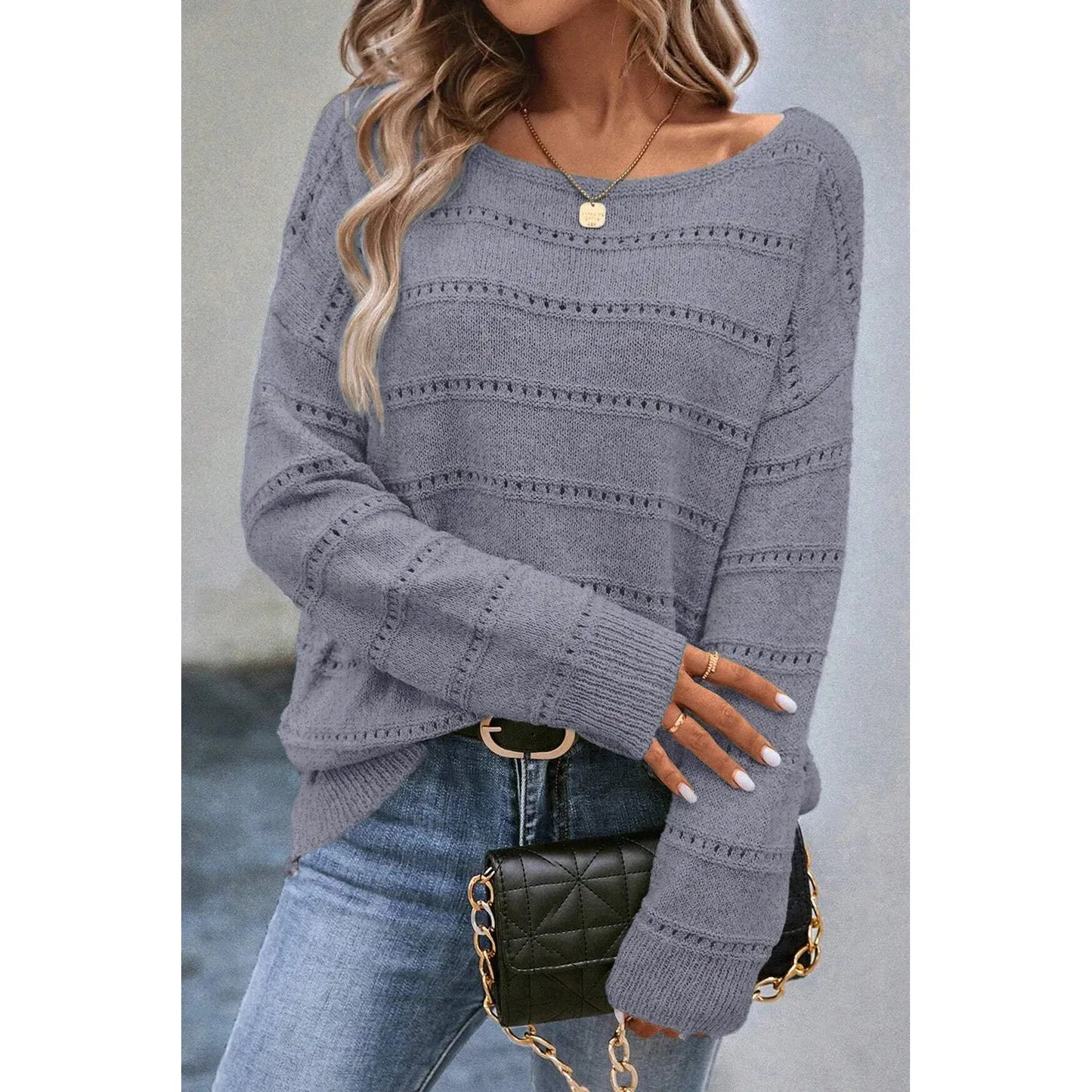 Boat Neck Dropped Shoulder Sweater