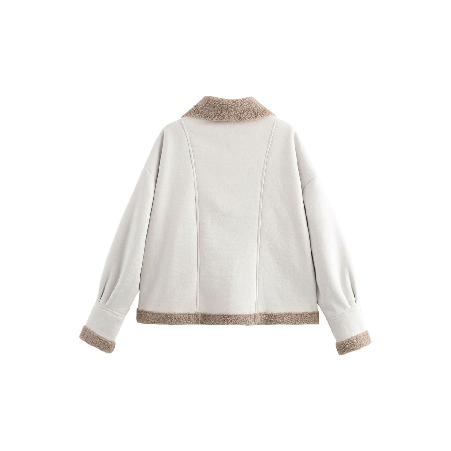 Fuzzy Collared Neck Long Sleeve Jacket