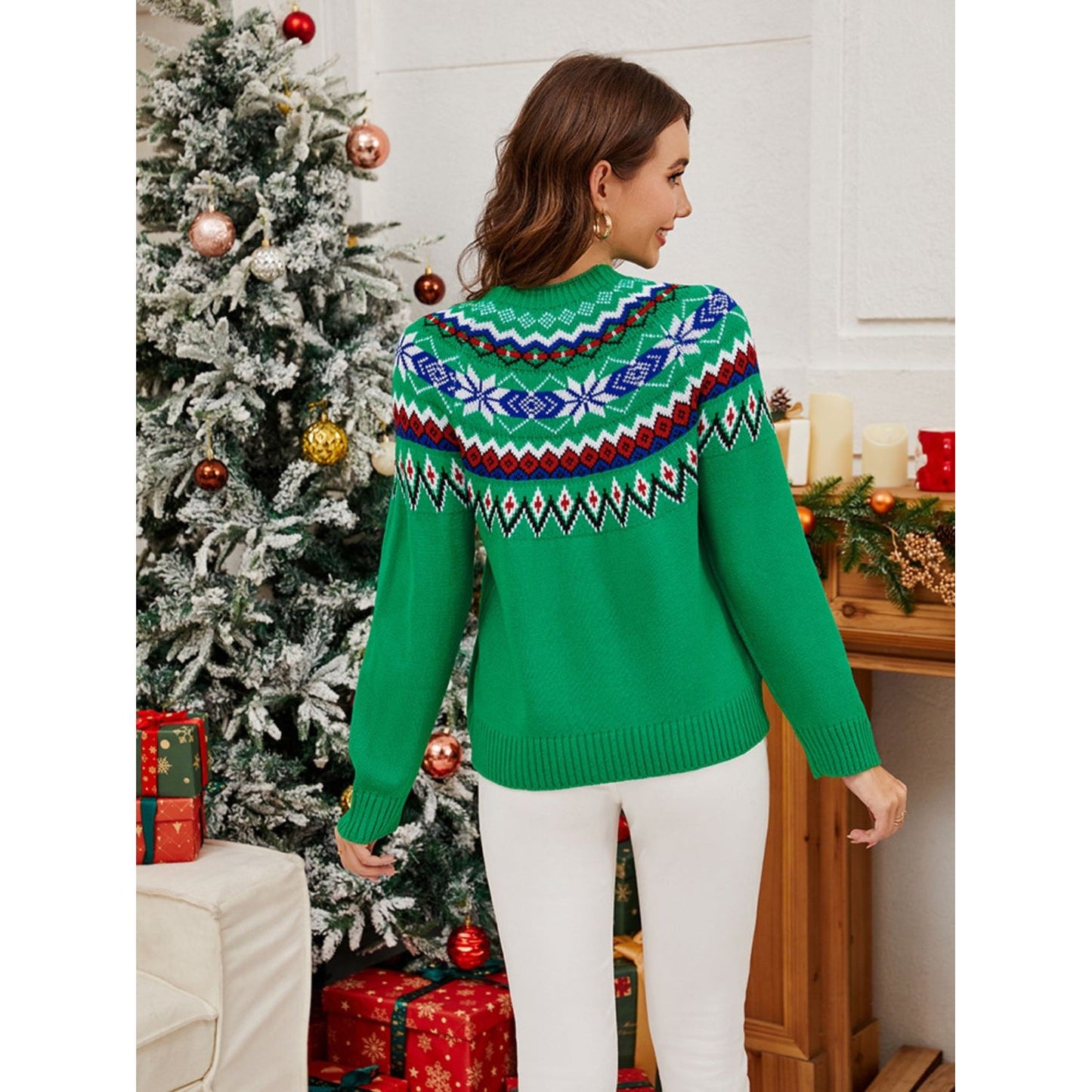 Geometric Round Neck Long Sleeve Sweater