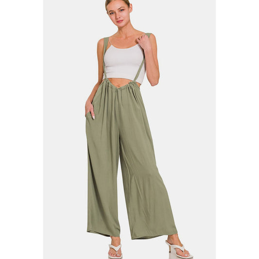 Zenana Pocketed Wide Strap Wide Leg Overalls