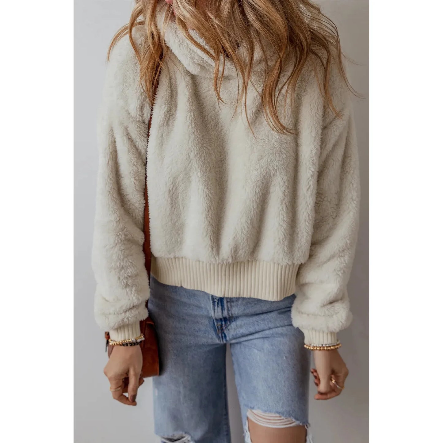 Fuzzy Dropped Shoulder Long Sleeve Hoodie