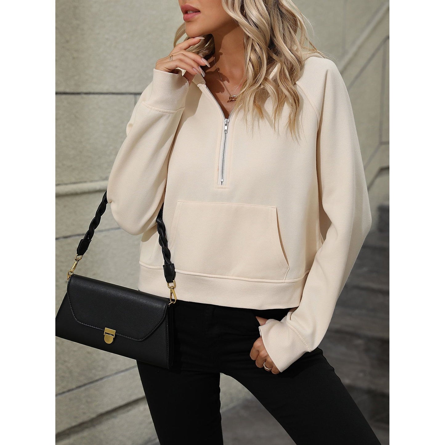 Mandy Raglan Sleeve Zip-Up Hoodie with Pocket