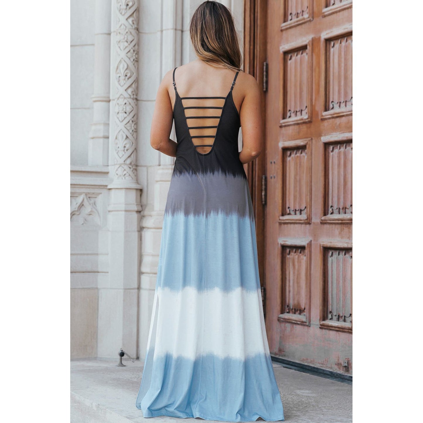 Slit Color Block Scoop Neck Maxi Cami Dress