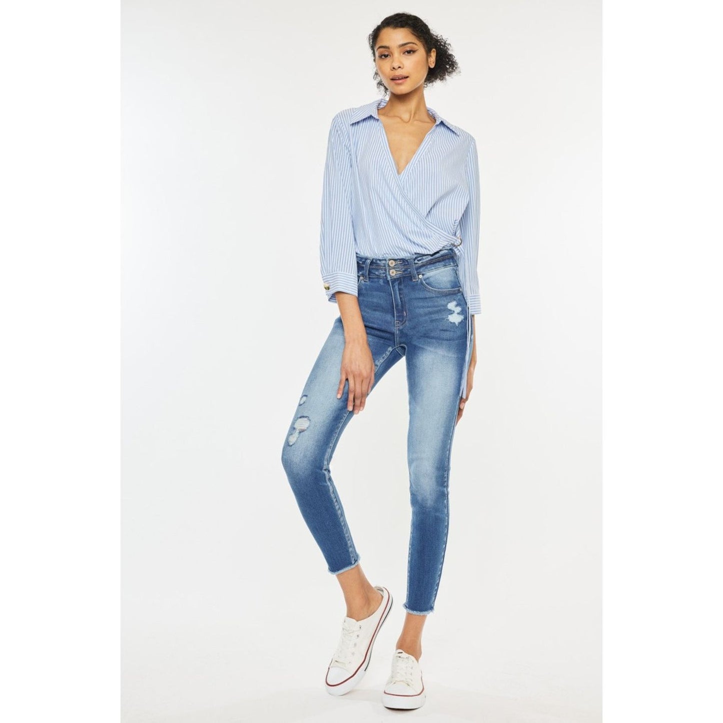 Kancan Distressed Raw Hem High Waist Jeans