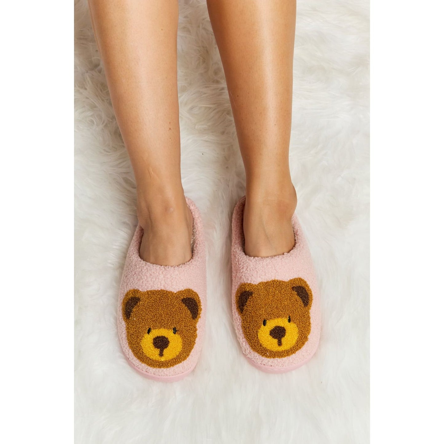 Melody Teddy Bear Print Plush Slide Slippers