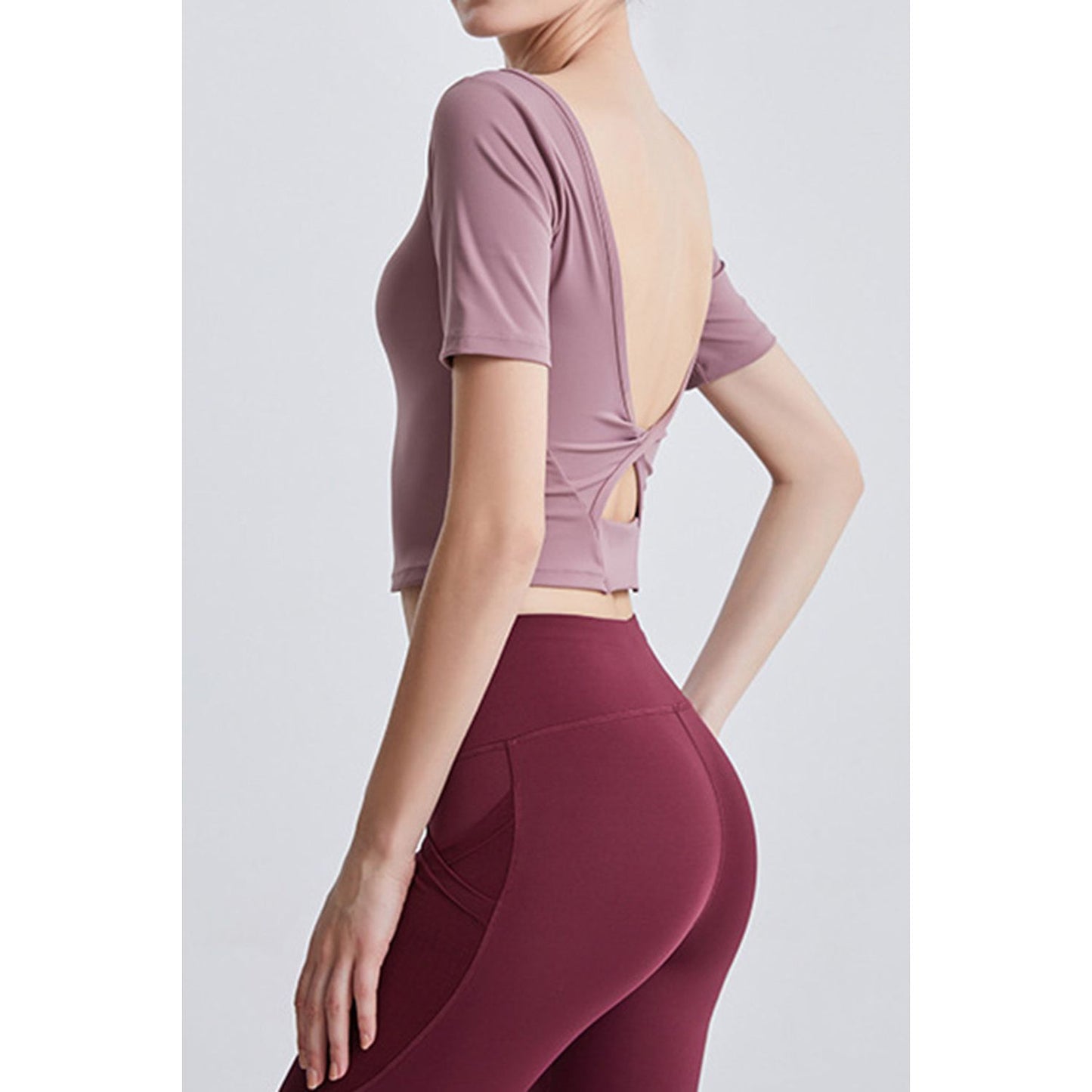 Cutout Backless Round Neck Active T-Shirt