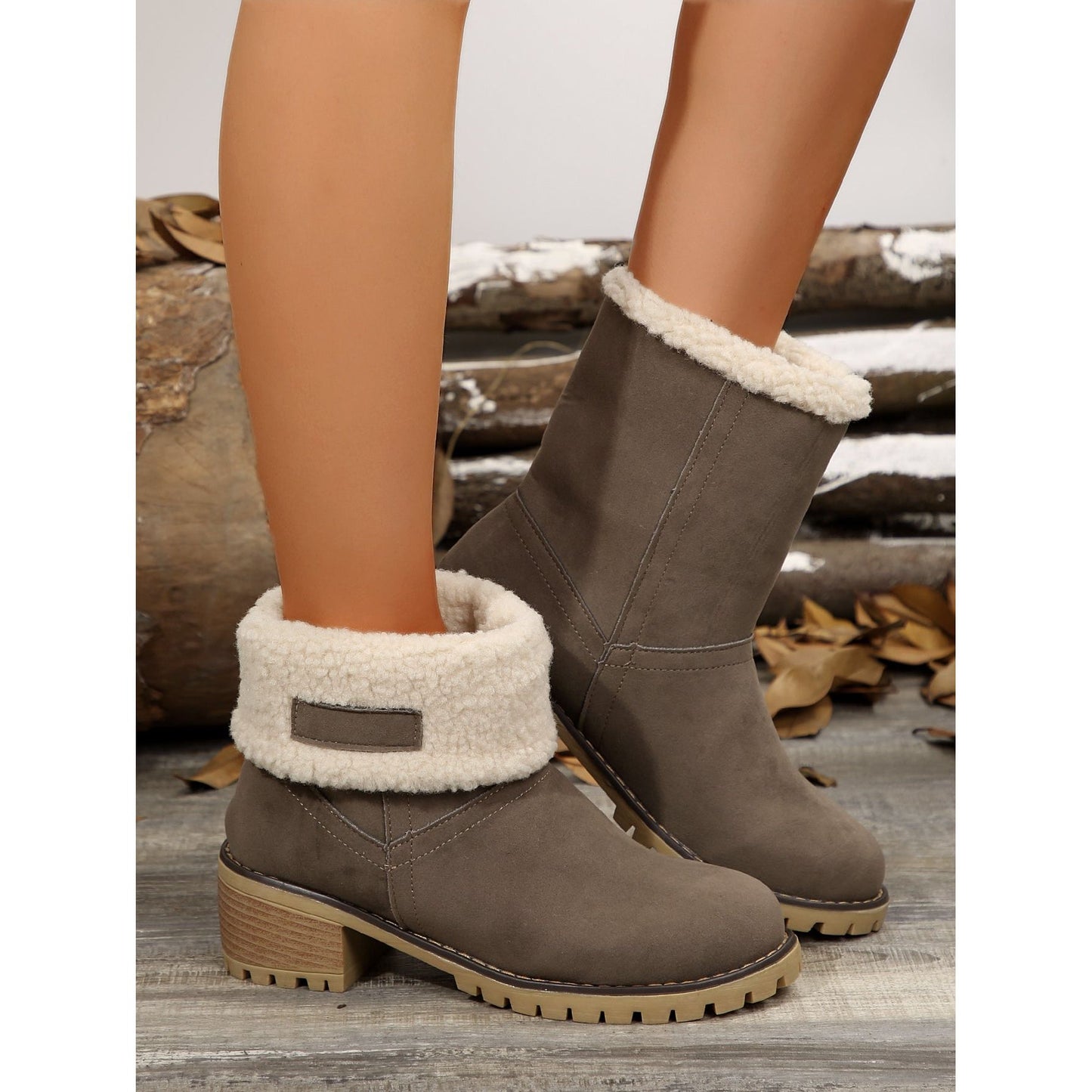 Thermal Fuzzy Block Heel Boots