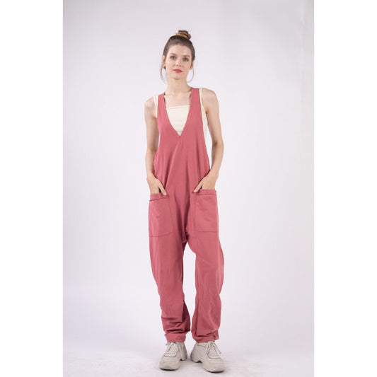 VERY J  Plunge Sleeveless Jumpsuit with Pockets