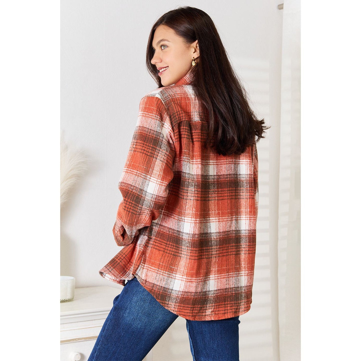 Plaid Collared Neck Long Sleeve Shirt