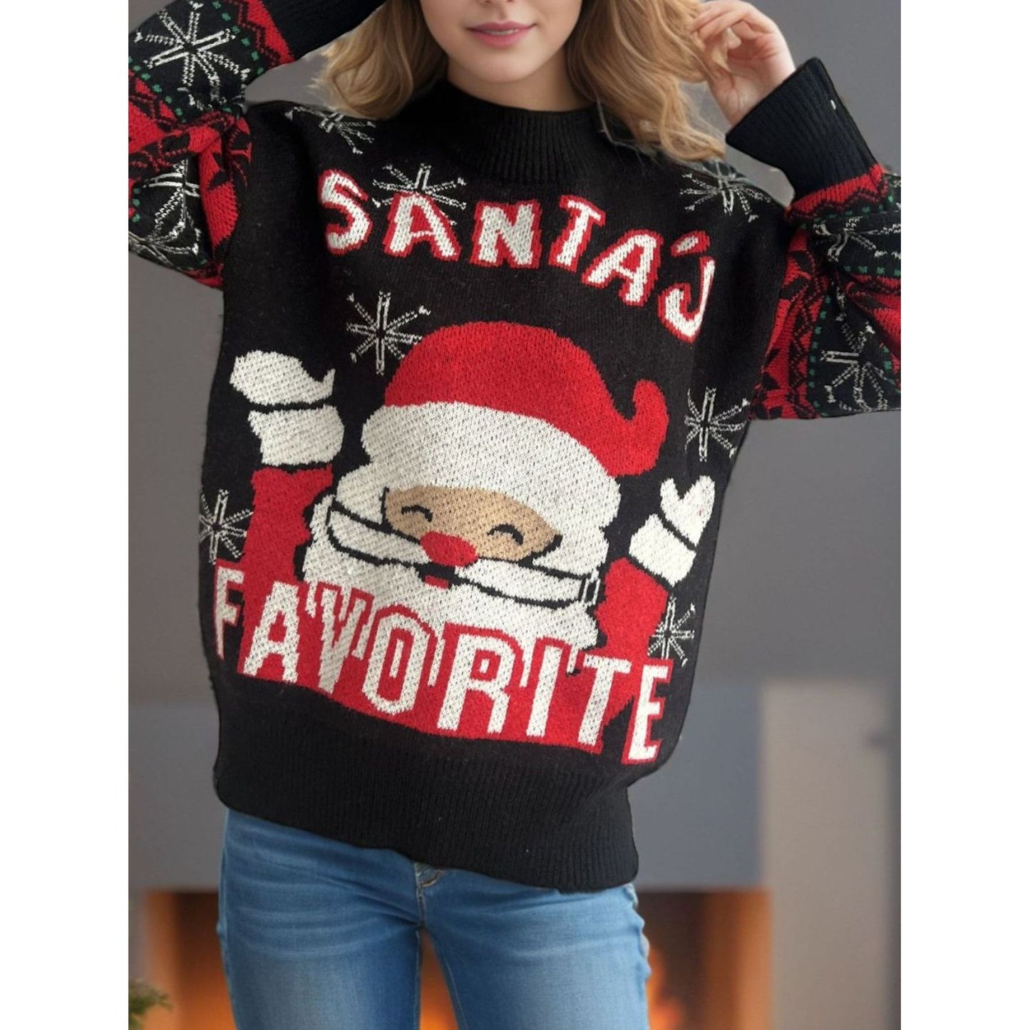 Santa Mock Neck Long Sleeve Sweater