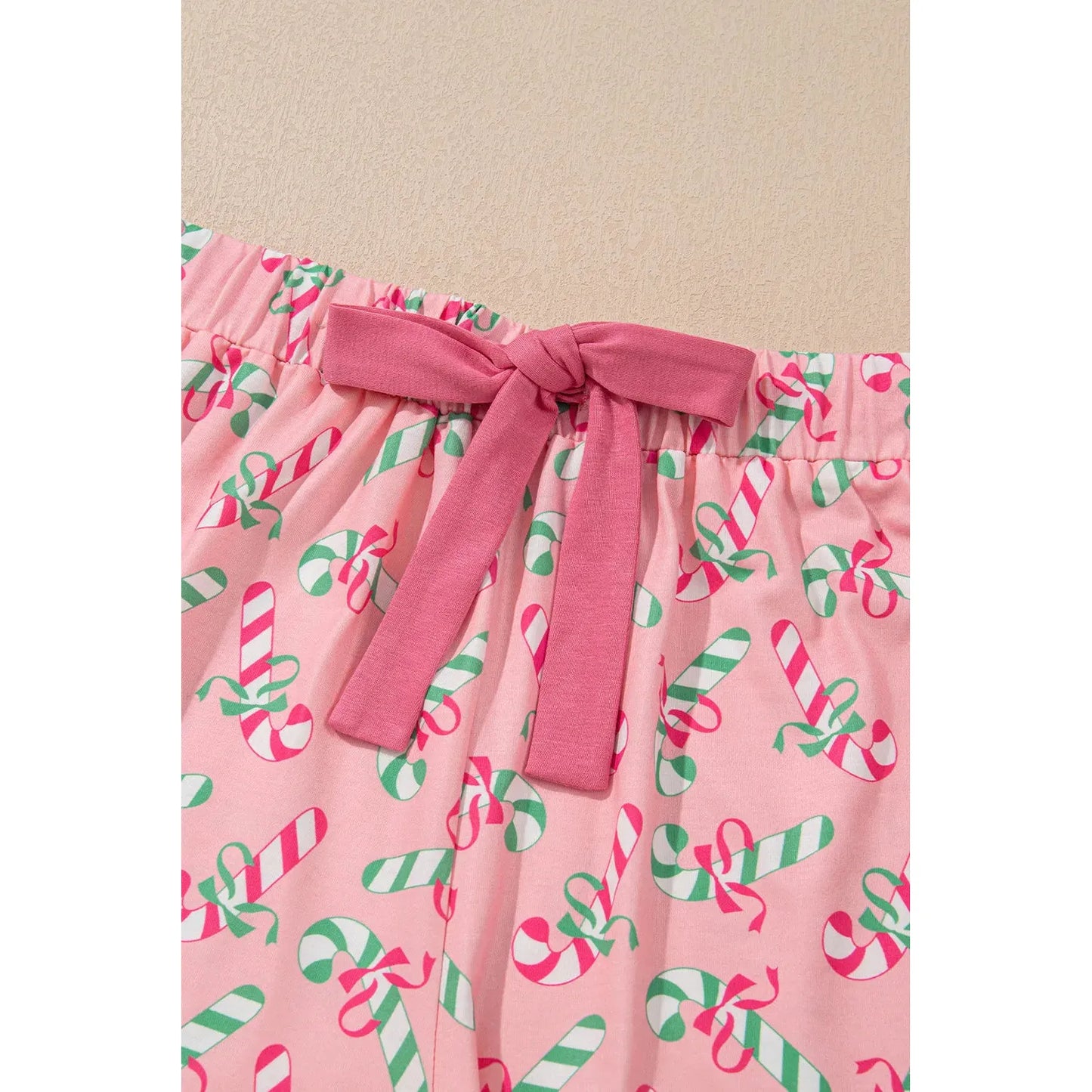 Candy Cane Collared Neck Top and Shorts Lounge Set