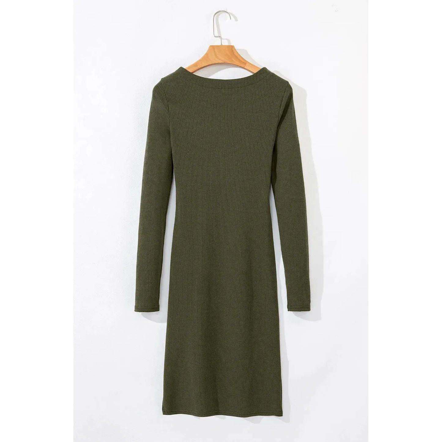 Slit Round Neck Long Sleeve Mini Dress