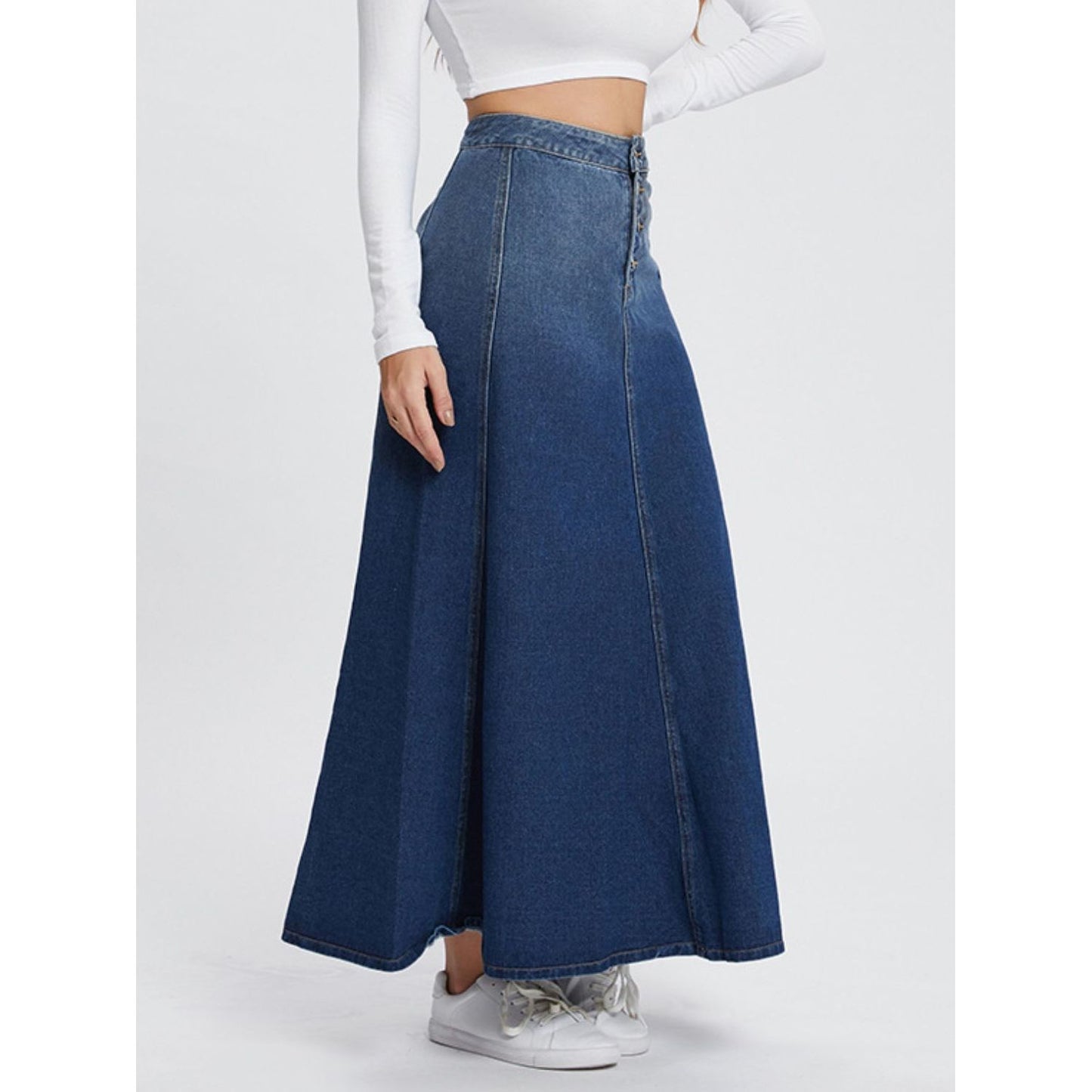 Button-Fly Hight Rise Denim Skirt