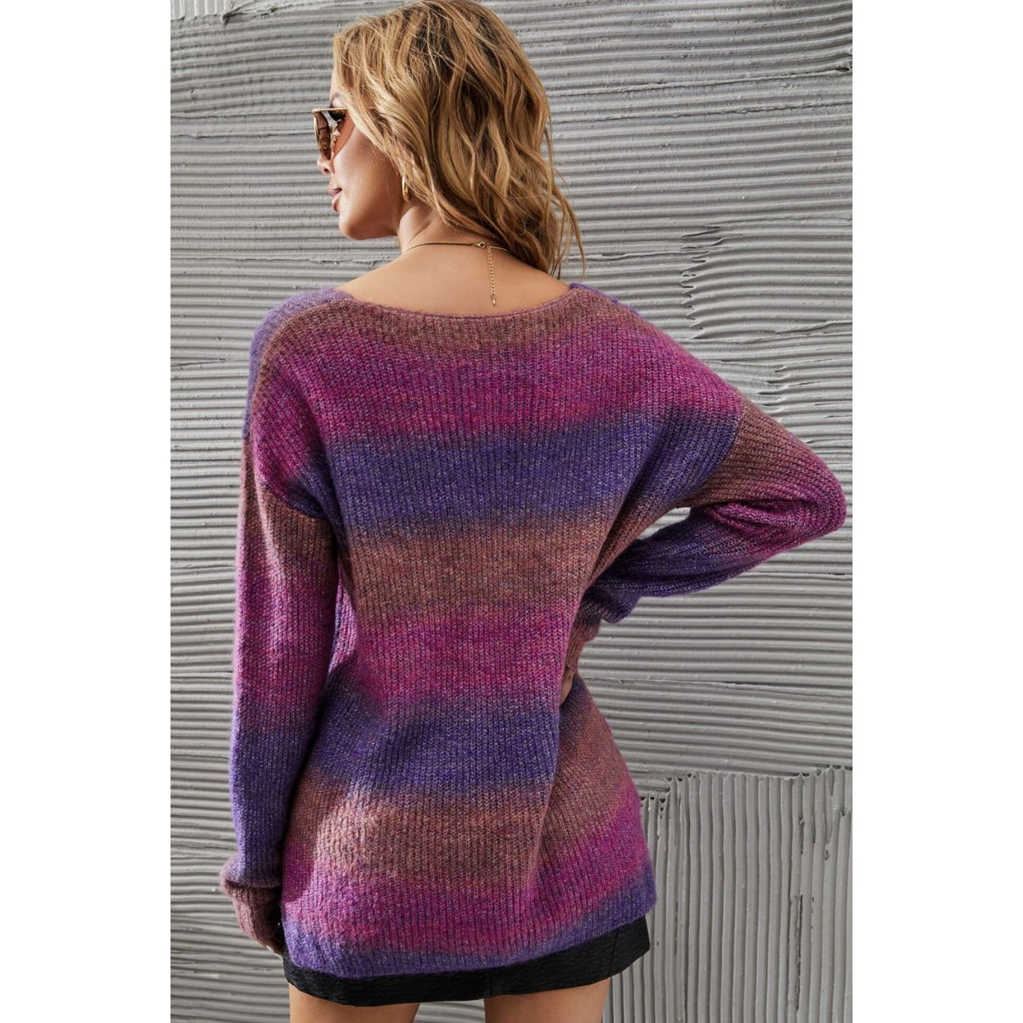 Angel Wings Multicolored Rib-Knit V-Neck Knit Pullover