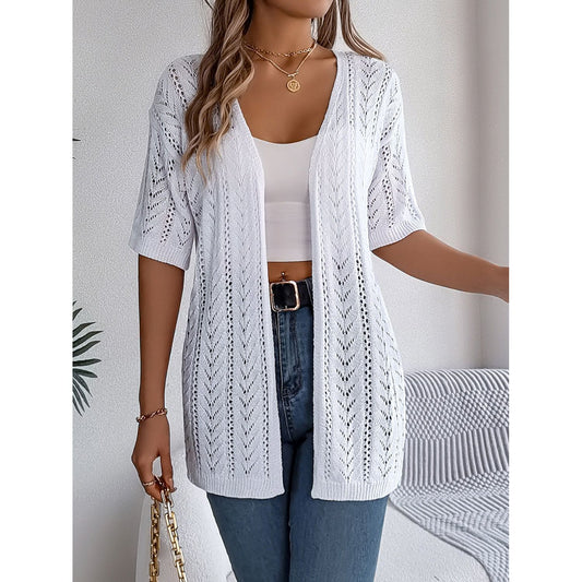 Openwork Open Front Half Sleeve Cardigan