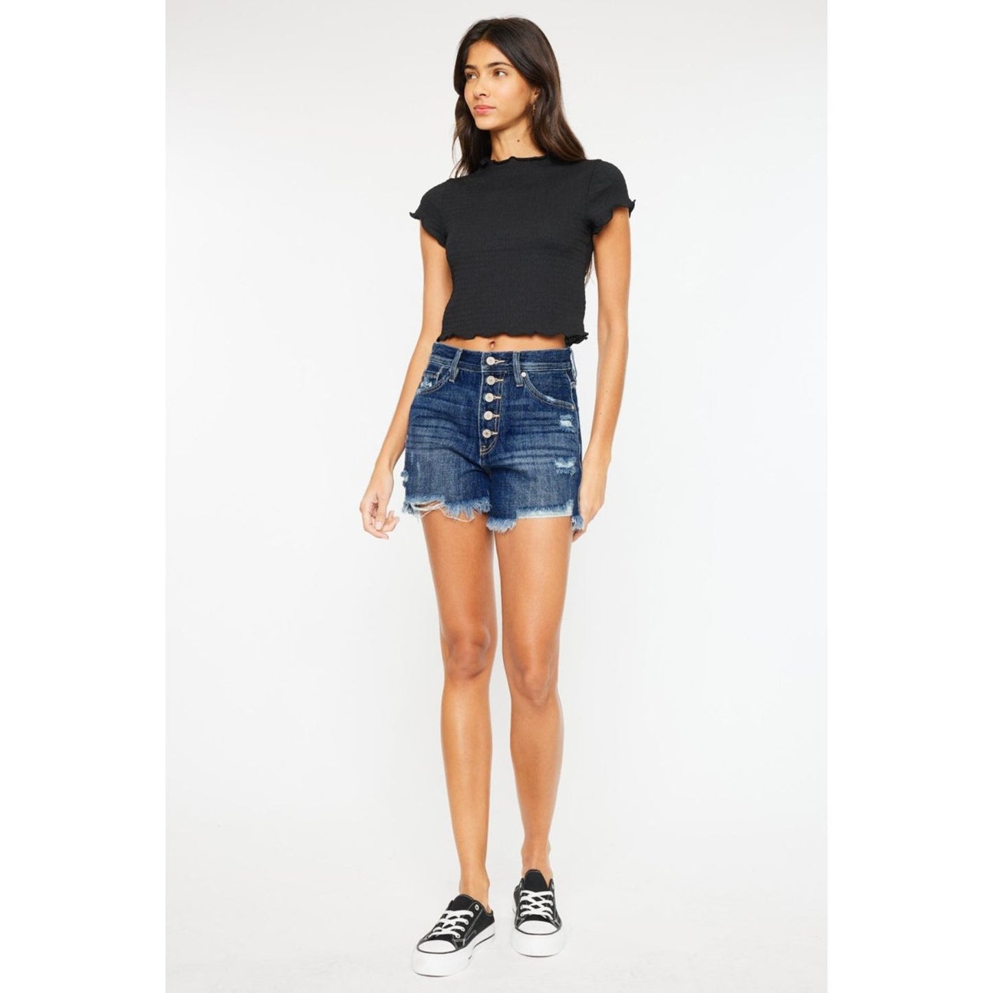 Kancan Raw Hem Button-Fly Denim Shorts