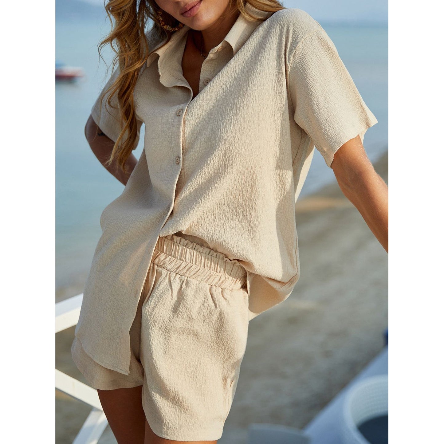 Button Up Half Sleeve Top and Shorts Set