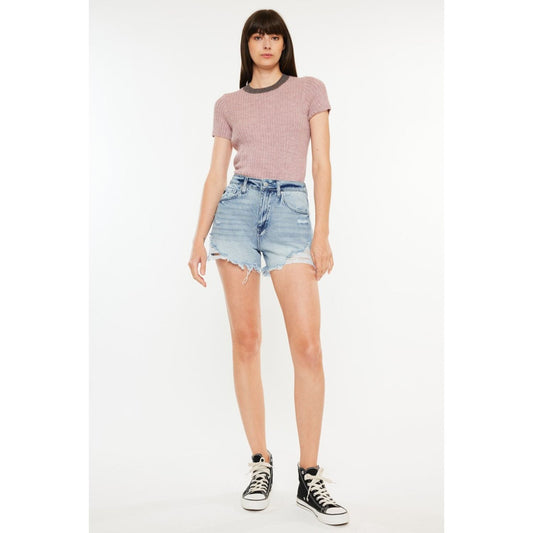 Kancan Distressed High Waist Denim Shorts with Pockets