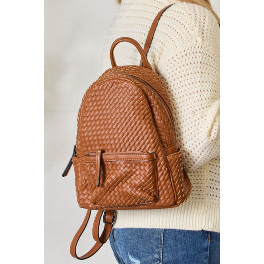 SHOMICO PU Leather Woven Backpack