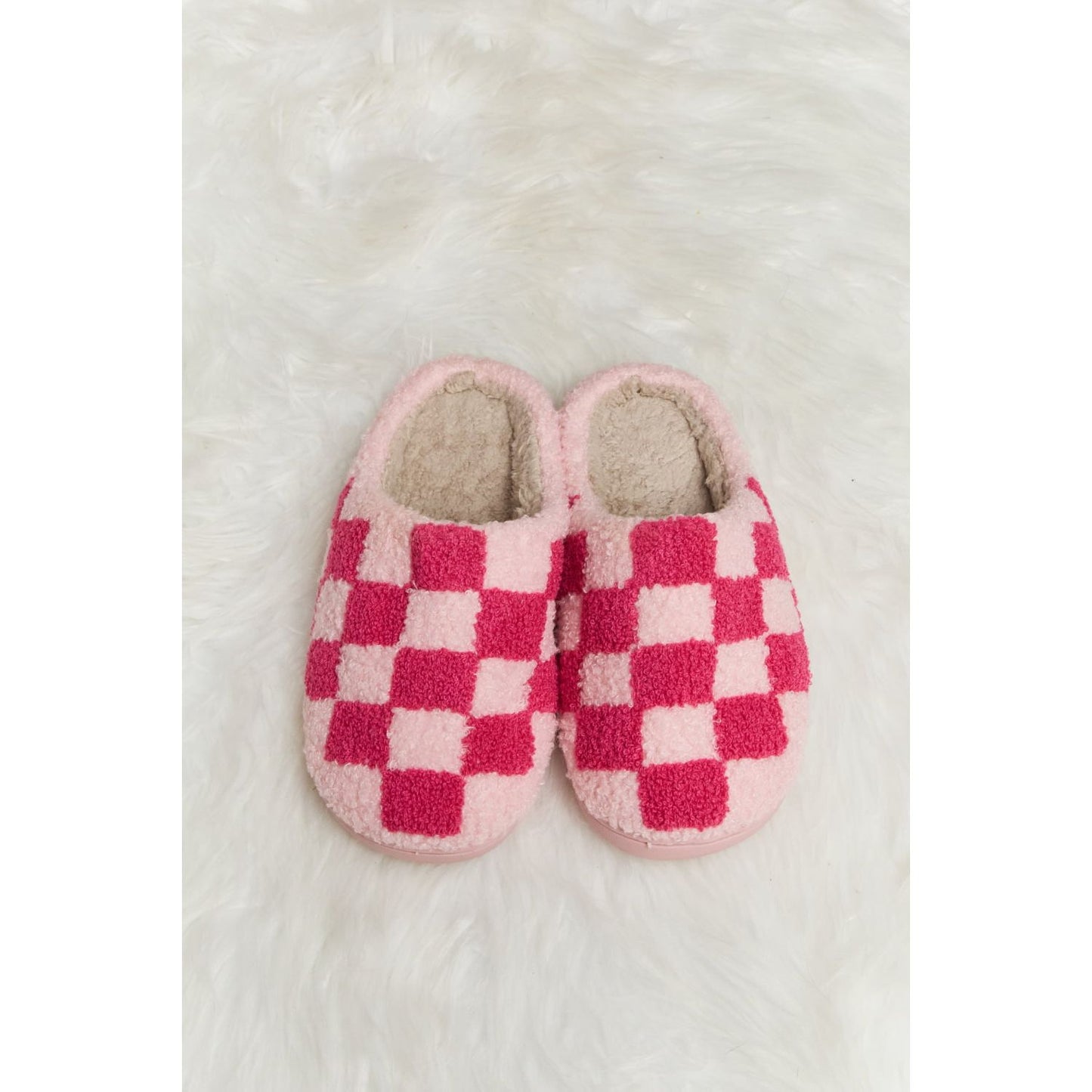 Melody Checkered Print Plush Slide Slippers