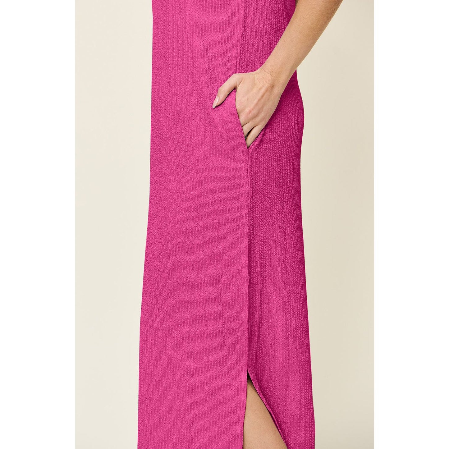 Double Take Full Size Texture Mock Neck Sleeveless Maxi Dress