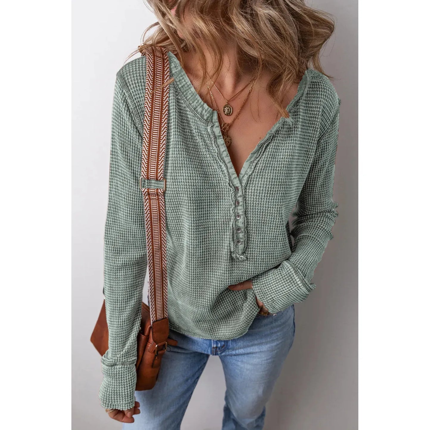 Notched Long Sleeve Top