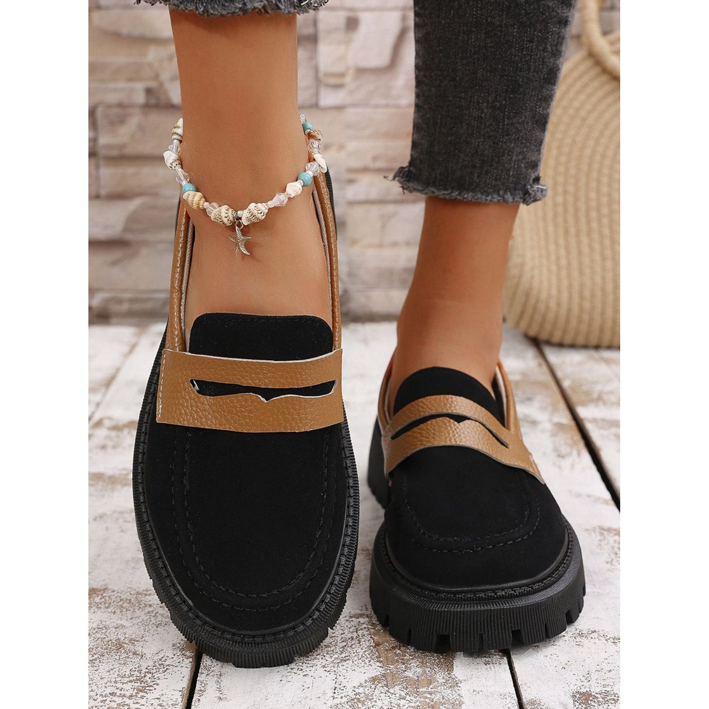 Contrast Suede Platform Loafers