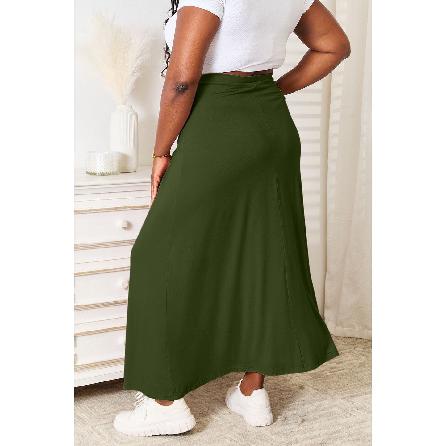 Double Take Full Size Soft Rayon Drawstring Waist Maxi Skirt