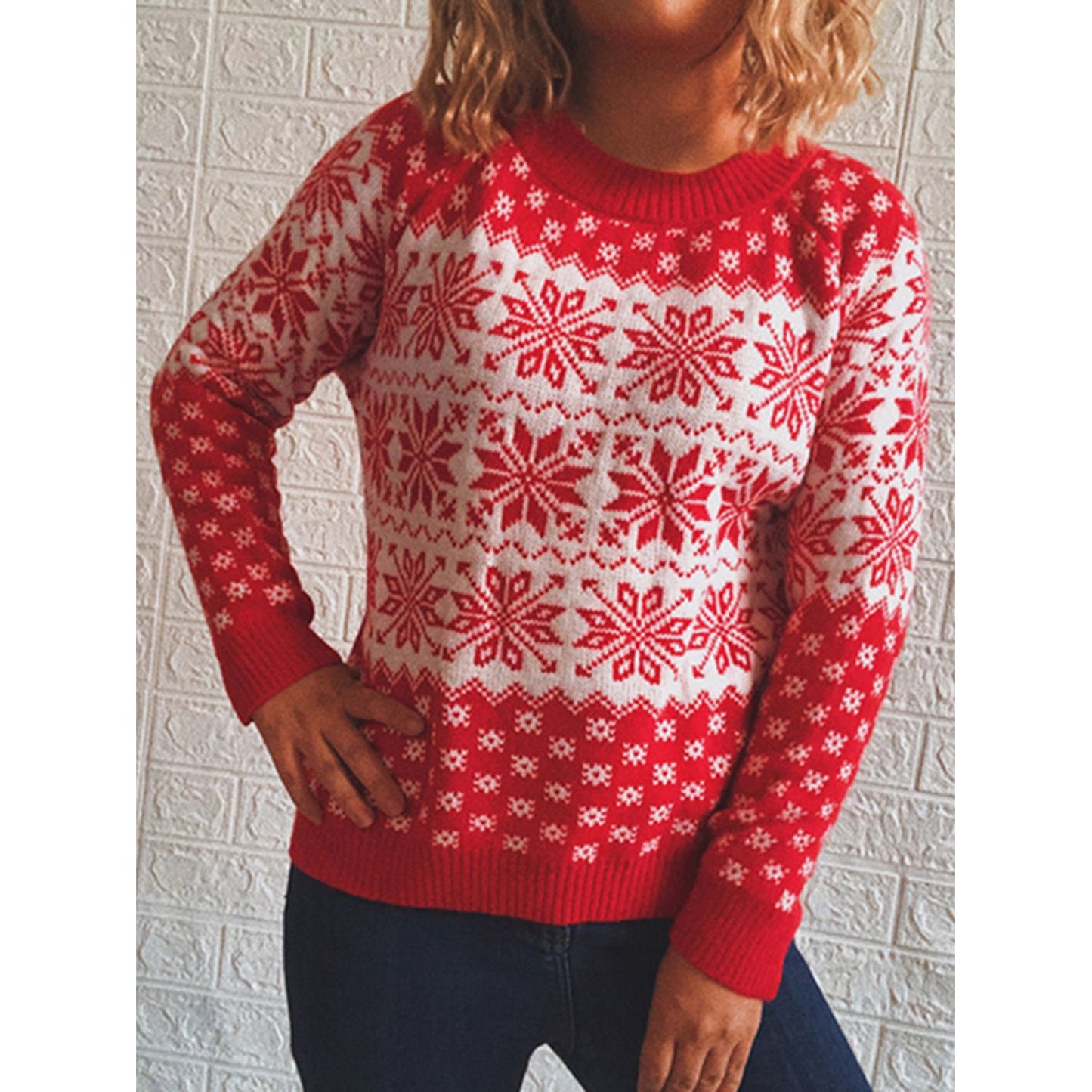 Snowflake Pattern Long Sleeve Sweater