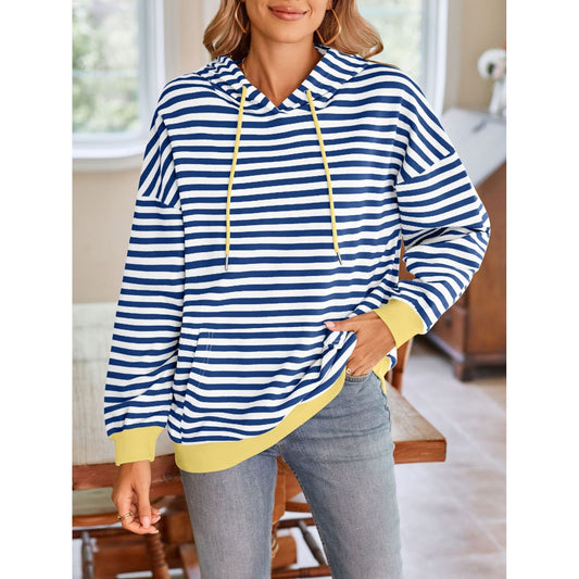 Lovelet Drawstring Striped Long Sleeve Hoodie