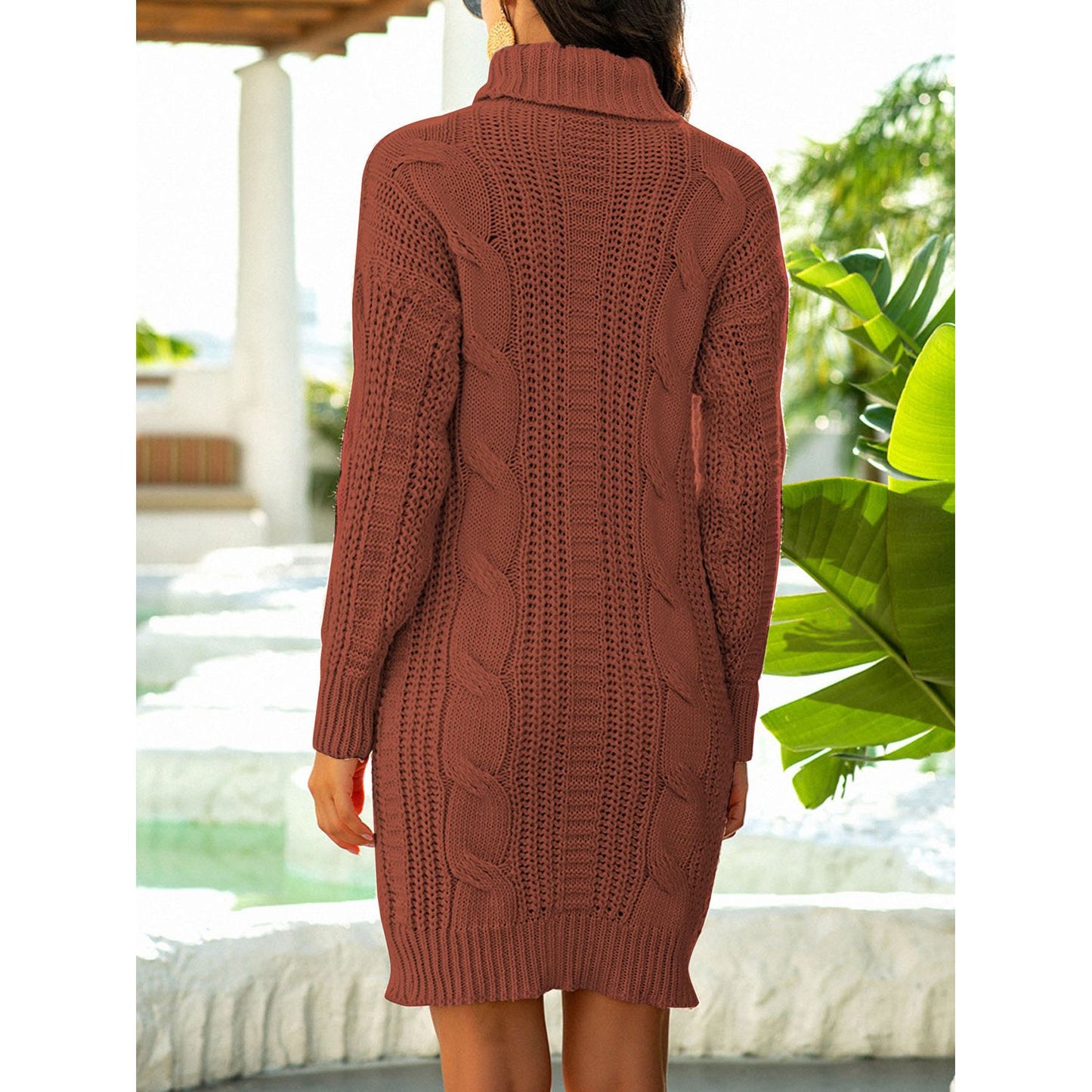 Turtleneck Ribbed Sweater Dress