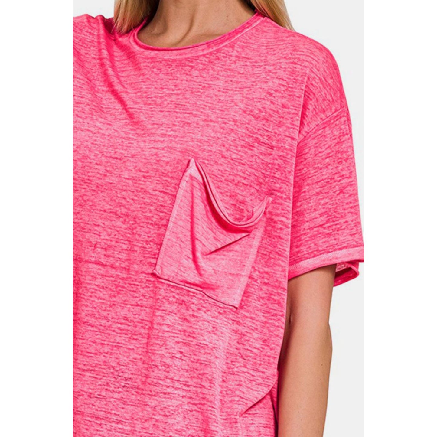 Zenana Pocketed Round Neck Dropped Shoulder T-Shirt