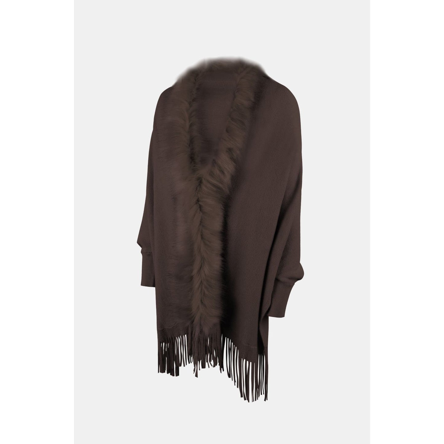 Fringe Open Front Long Sleeve Poncho