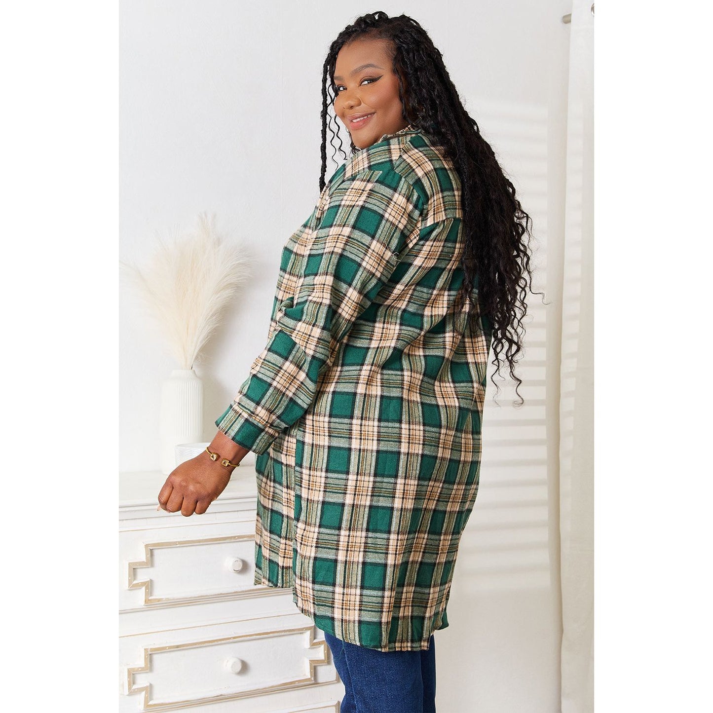 Plaid Collared Neck Long Sleeve Shirt