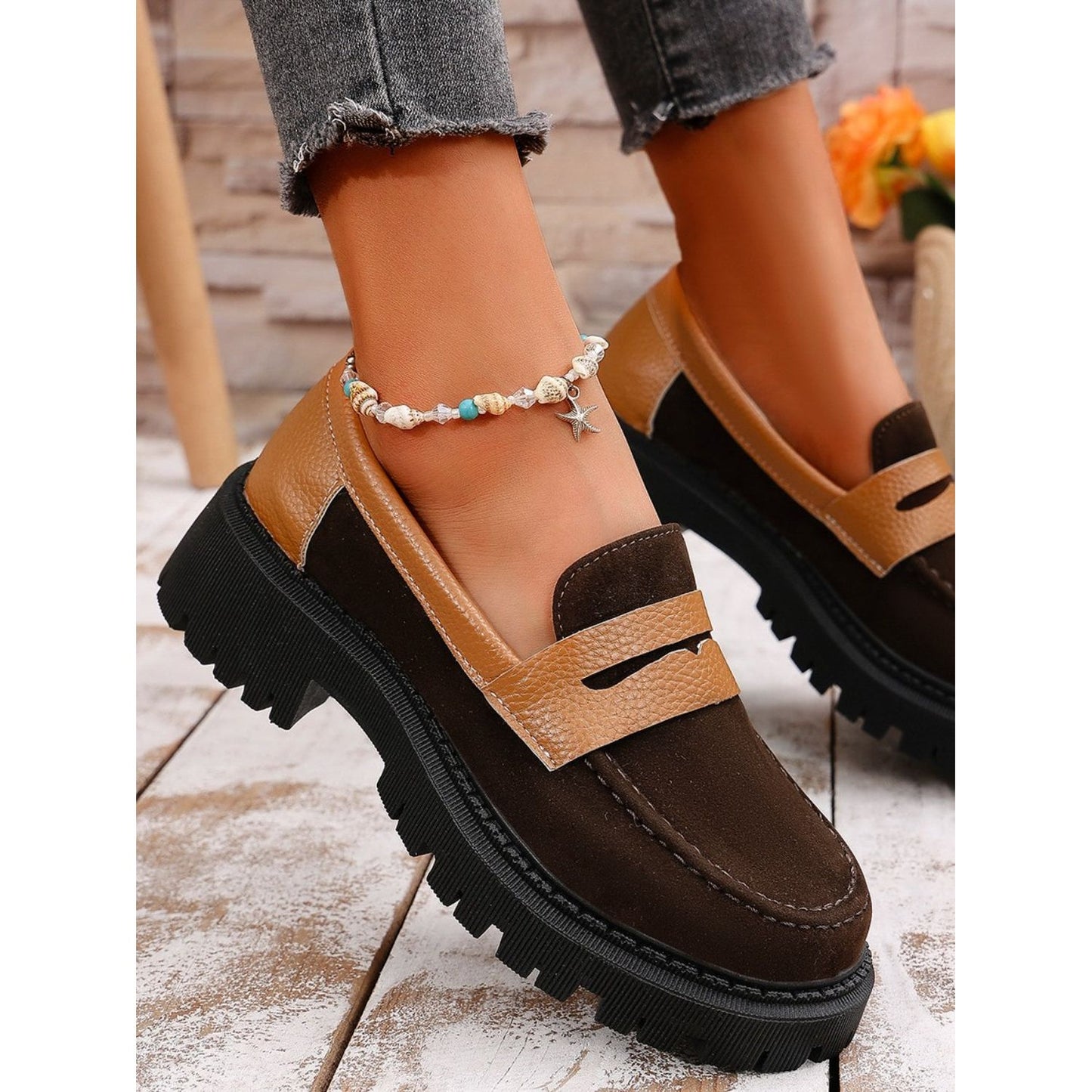 Contrast Suede Platform Loafers