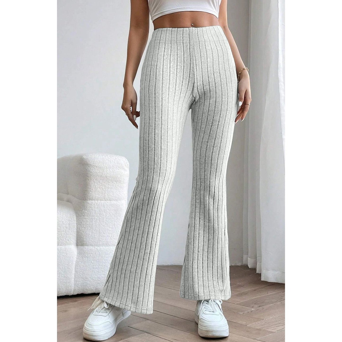 Basic Bae Full Size Ribbed High Waist Flare Pants