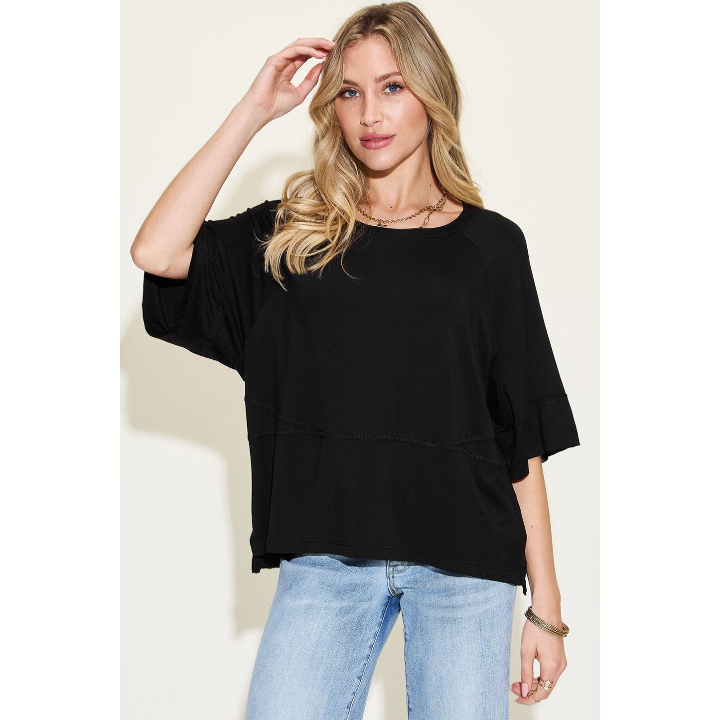 Basic Bae Full Size Bamboo Round Neck Exposed Seam T-Shirt