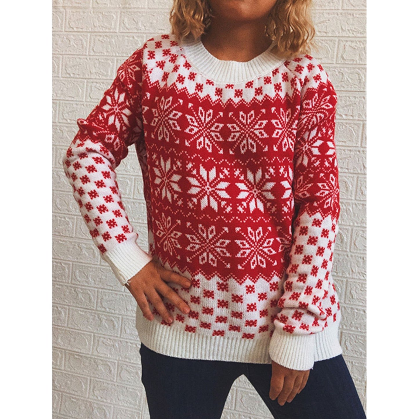 Snowflake Pattern Long Sleeve Sweater