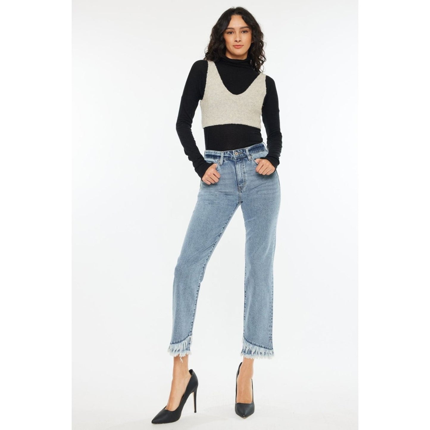 Kancan Raw Hem High Rise Straight Jeans