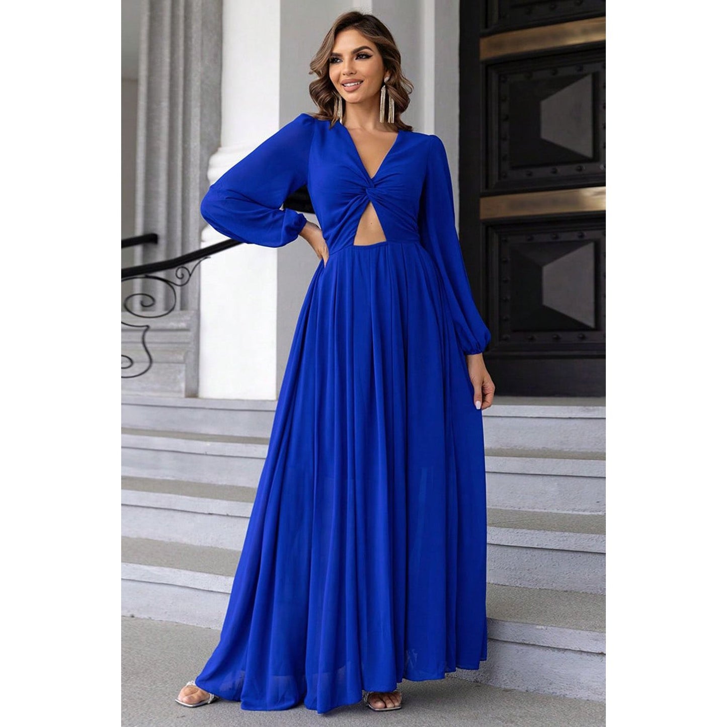 Twist Front Cutout Long Sleeve Dress